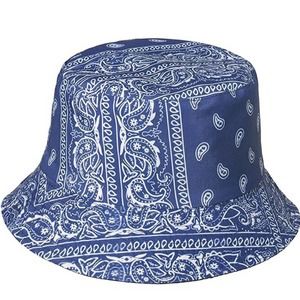 Paisley Pattern Bandana Reversible Bucket Hat Blue White